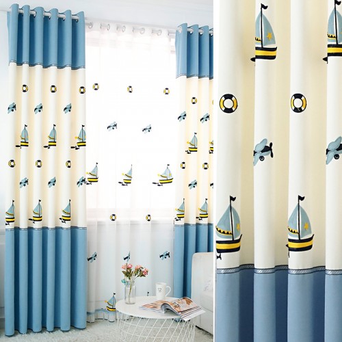 Mediterranean sailboat Window Thermal Insulated Grommet Top Curtains for Kids Room, 59 by 106 inch (1 Panel)