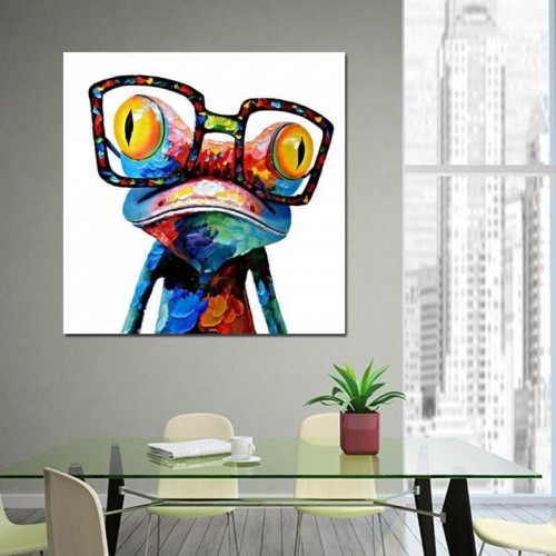 Oil Painting Cute Frog on Canvas Stretched and Framed Modern Pop Wall Art Decor