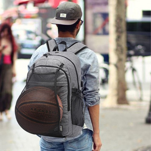 Laptop Backpack with USB Charging Port & Headphone Jack Rucksack with Basketball Net Waterproof Travel School Bag (Black)