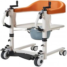 Patient Lift Wheelchair for Home, Portable Shower Chair for Elderly with 180° Split Seat, Transport Wheelchair with Hard Backrest and Potty, 5 in 1 Transfer Chair for Elderly Handicapped