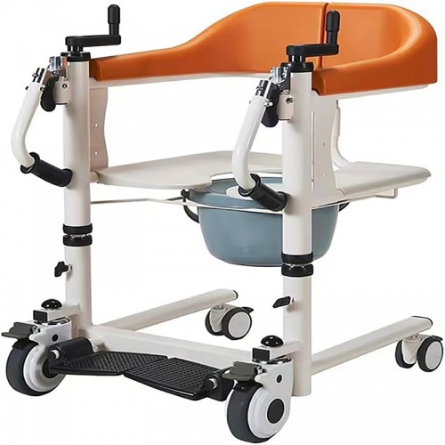 Patient Lift Wheelchair for Home, Portable Shower Chair for Elderly with 180° Split Seat, Transport Wheelchair with Hard Backrest and Potty, 5 in 1 Transfer Chair for Elderly Handicapped