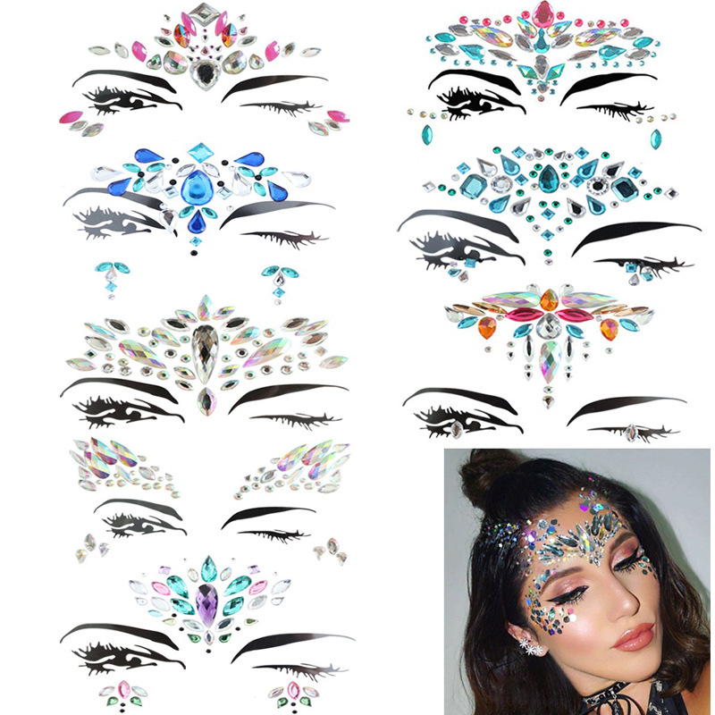 Rhinestone Face Stickers Mermaid Face Gems Jewels Festival Chest Body Jewels  Temporary Tattos Crystal For Women And Girls 2 Sets (pattern 4)